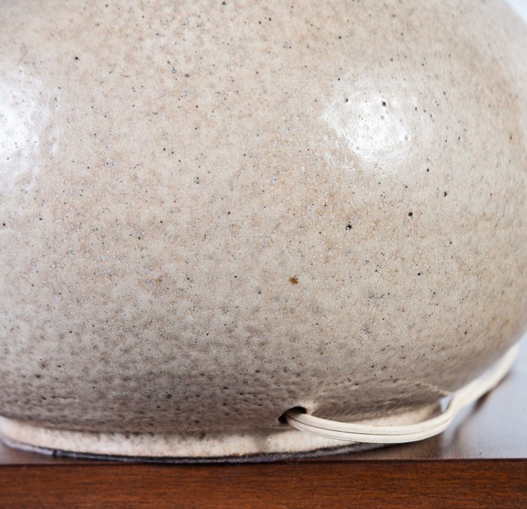 Mid Century Modern Lamp Table Light Ceramic Drip Glaze Round Lighting Gray Black Gold Large 70s Handmade Hand painted Shade
