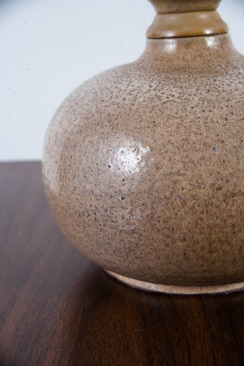 Mid Century Modern Lamp Table Light Ceramic Drip Glaze Round Lighting Gray Black Gold Large 70s Handmade Hand painted Shade