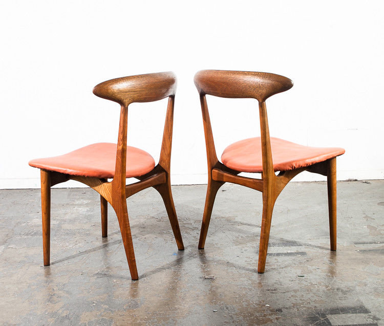 Mid century danish modern dining chairs set of 4 kurt ostervig denmark vintage coral vinyl solid oak contoured construction original
