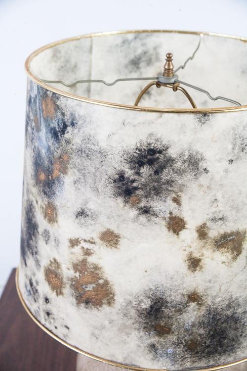 Mid Century Modern Lamp Table Light Ceramic Drip Glaze Round Lighting Gray Black Gold Large 70s Handmade Hand painted Shade