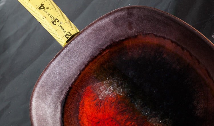 Mid Century Modern Ceramic Karlsruhe Majolika Bowl German Red Grey Studio Vintage Shallow Watercolor Signed Danish Scandinavian European
