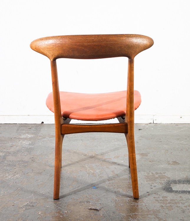 Mid century danish modern dining chairs set of 4 kurt ostervig denmark vintage coral vinyl solid oak contoured construction original