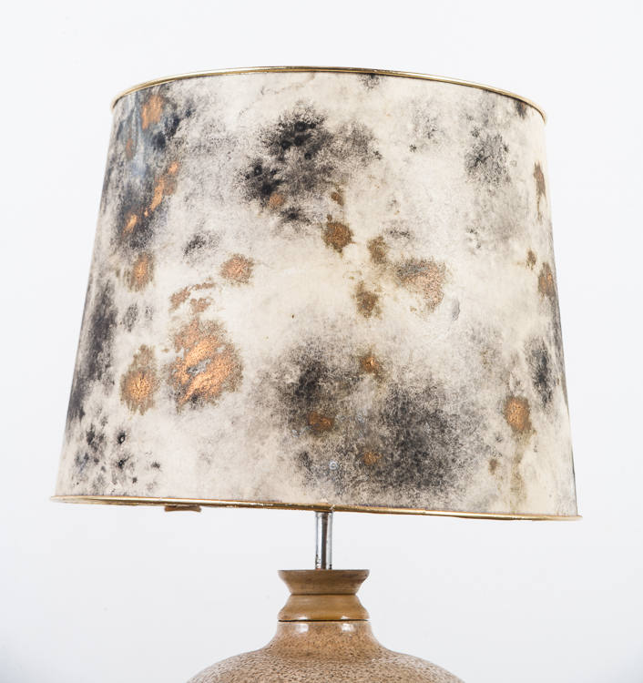 Mid Century Modern Lamp Table Light Ceramic Drip Glaze Round Lighting Gray Black Gold Large 70s Handmade Hand painted Shade