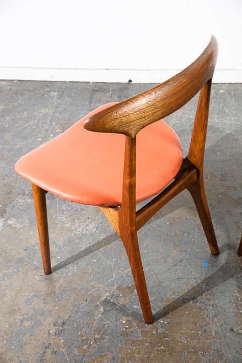 Mid century danish modern dining chairs set of 4 kurt ostervig denmark vintage coral vinyl solid oak contoured construction original