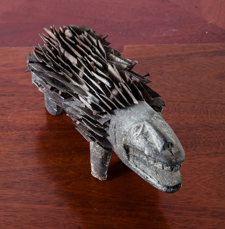 Mid Century Modern Sculpture Metal Animal Hedgehog Wood Hand Carved Original Art - Image 4