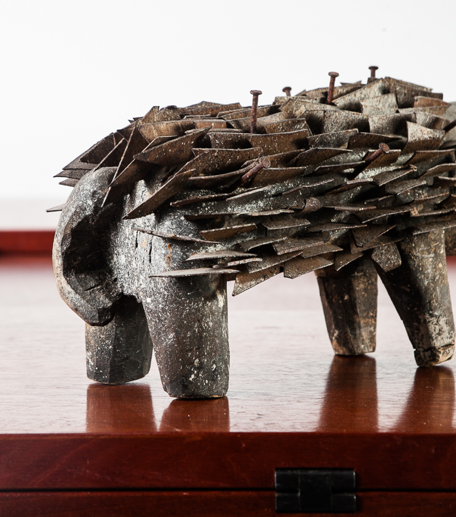 Mid Century Modern Sculpture Metal Animal Hedgehog Wood Hand Carved Original Art - Image 7
