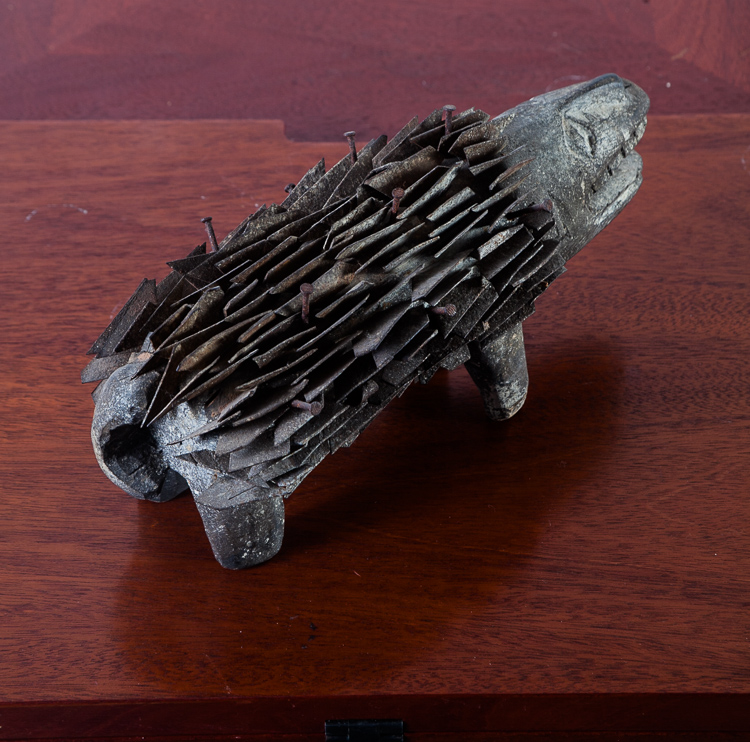 Mid Century Modern Sculpture Metal Animal Hedgehog Wood Hand Carved Original Art - Image 3