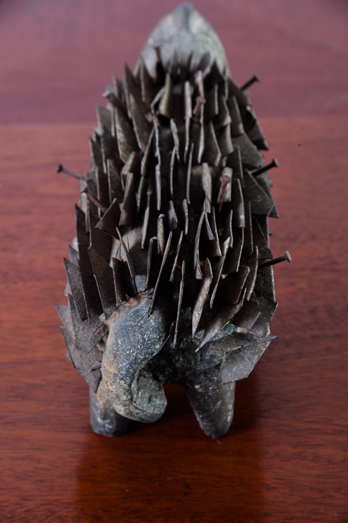 Mid Century Modern Sculpture Metal Animal Hedgehog Wood Hand Carved Original Art - Image 5