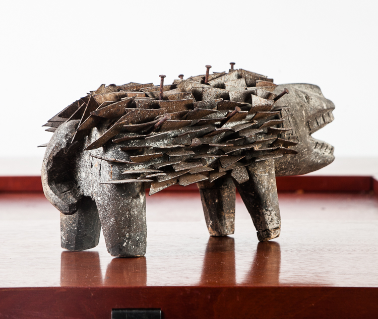 Mid Century Modern Sculpture Metal Animal Hedgehog Wood Hand Carved Original Art - Image 2