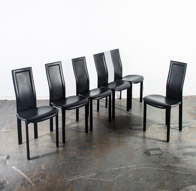 Mid Century Modern Dining Chairs Set 6 Cattelan Italia Black Leather Vintage Mcm