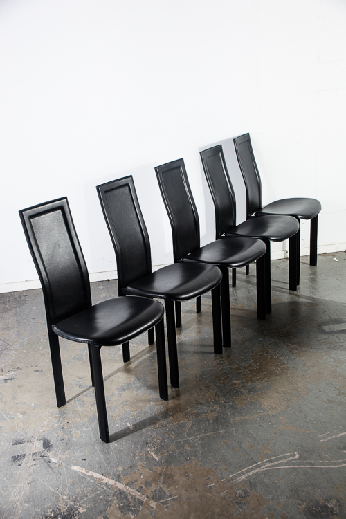 Mid Century Modern Dining Chairs Set 6 Cattelan Italia Black Leather Vintage Mcm - Image 2