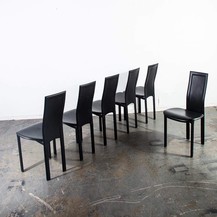 Mid Century Modern Dining Chairs Set 6 Cattelan Italia Black Leather Vintage Mcm - Image 3