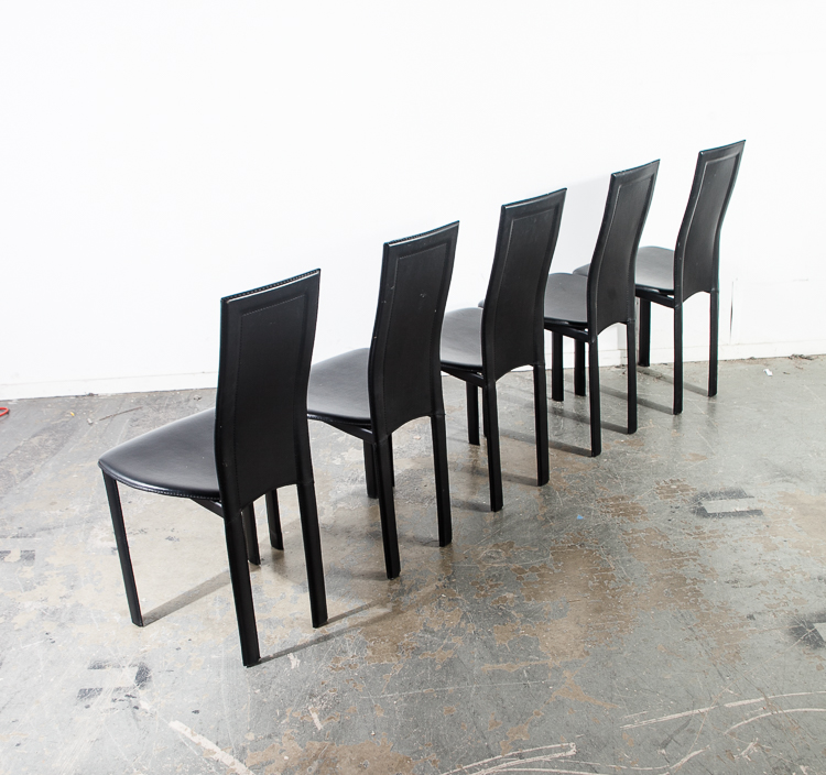 Mid Century Modern Dining Chairs Set 6 Cattelan Italia Black Leather Vintage Mcm - Image 4