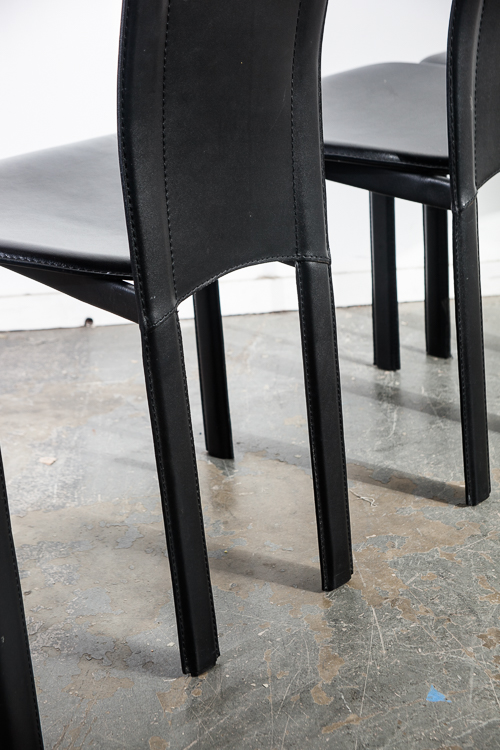 Mid Century Modern Dining Chairs Set 6 Cattelan Italia Black Leather Vintage Mcm - Image 11
