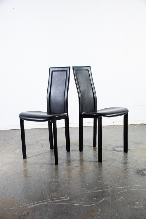 Mid Century Modern Dining Chairs Set 6 Cattelan Italia Black Leather Vintage Mcm - Image 7