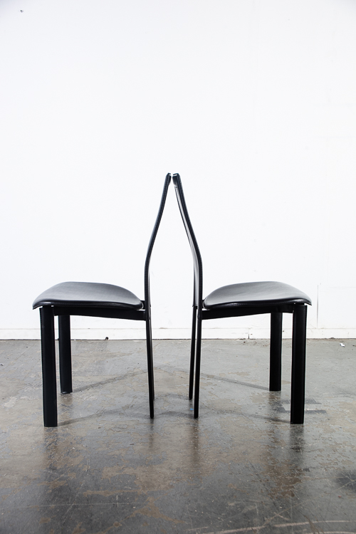 Mid Century Modern Dining Chairs Set 6 Cattelan Italia Black Leather Vintage Mcm - Image 6