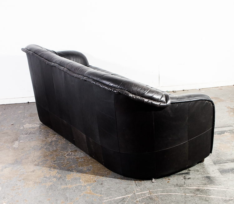Mid Century Danish Modern Sofa Couch Black Leather Compact Denmark Vintage - Image 4