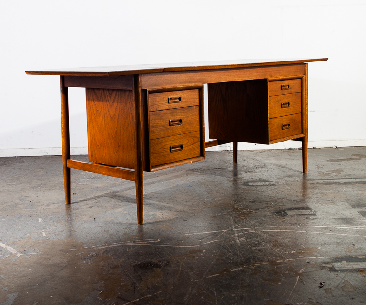 Mid Century Danish Modern Desk Executive Teak Drawers Slide Top Denmark Vintage
