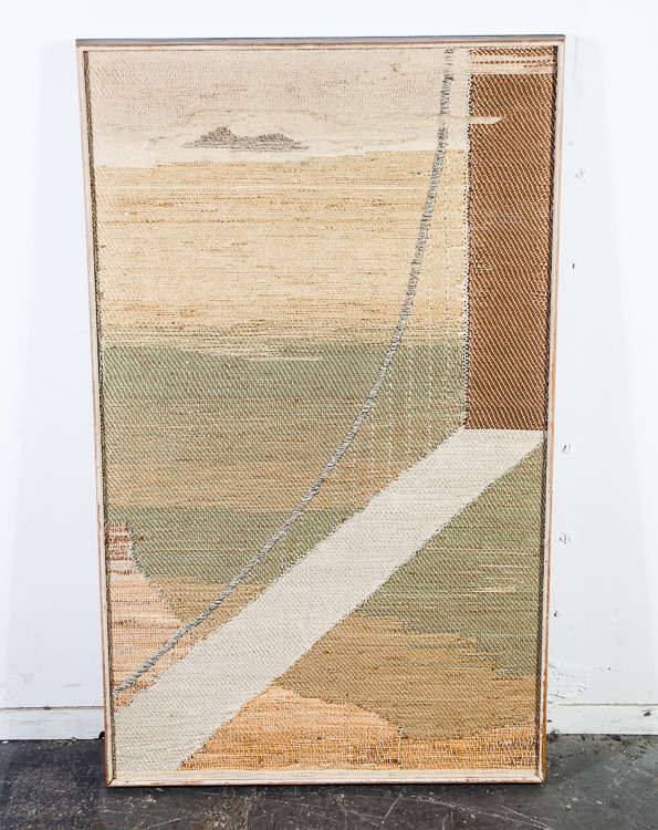 Mid Century Modern Woven Tapestry Art Golden Gate Bridge Original Signed Weaving