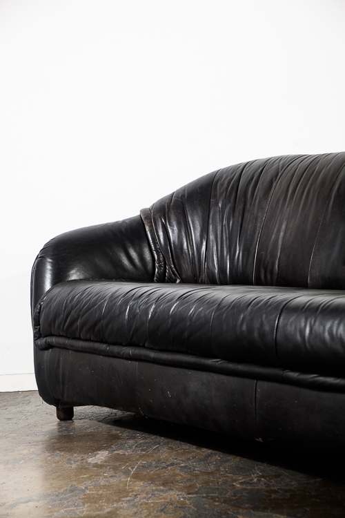 Mid Century Danish Modern Sofa Couch Black Leather Compact Denmark Vintage - Image 6