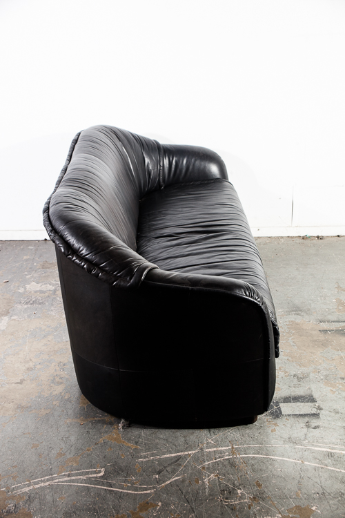 Mid Century Danish Modern Sofa Couch Black Leather Compact Denmark Vintage - Image 3