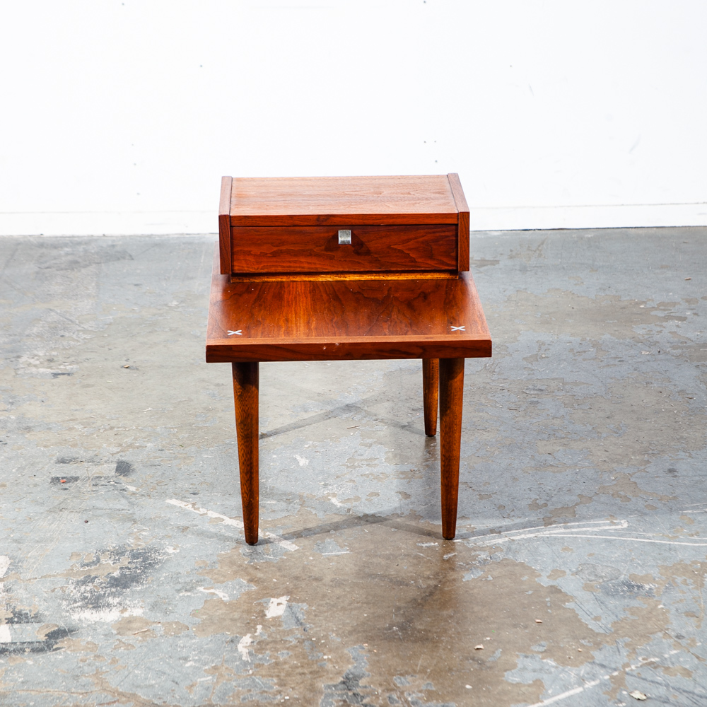 Mid Century Modern Nightstands End Side Tables Set American of Martinsville Drawer Merton Gershun Walnut Drawer - Image 7