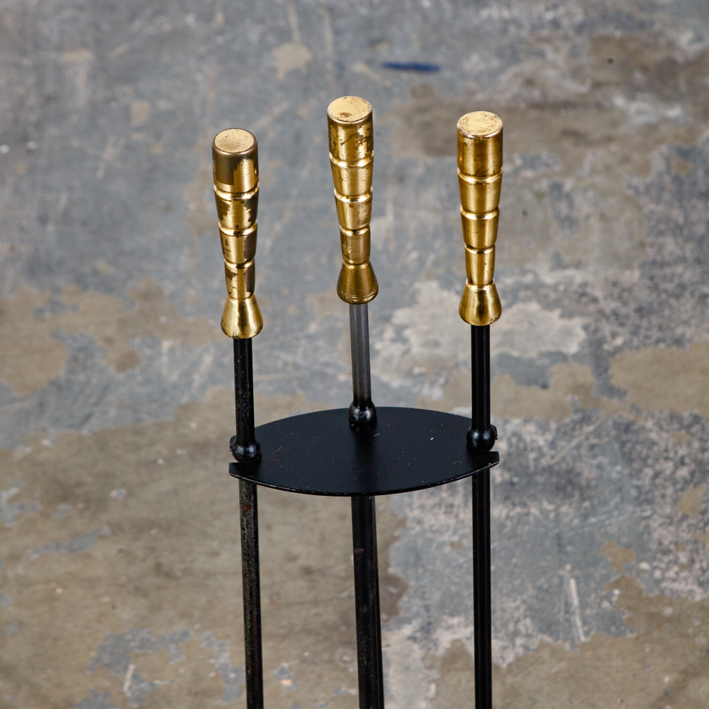 Mid Century Modern Fire Tools Metal Brass Pilgrim Seymour Preway Set Stand Gold - Image 7