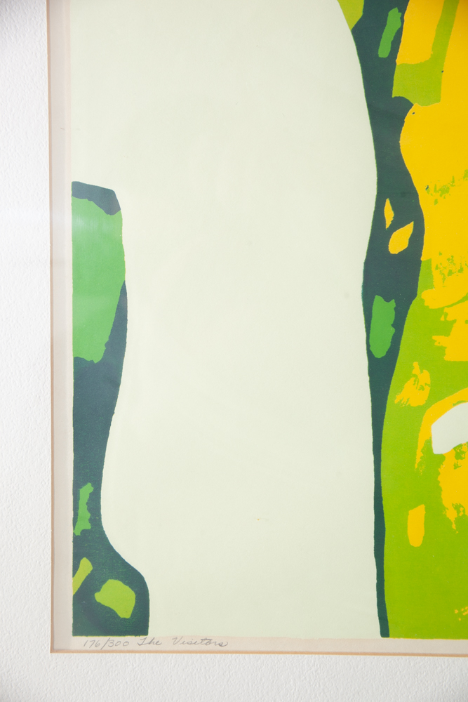 Mid Century Modern Original Art Print Lithograph Screenprint Green Yellow Signed Sylvia Birch Halperin The visitors - Image 8