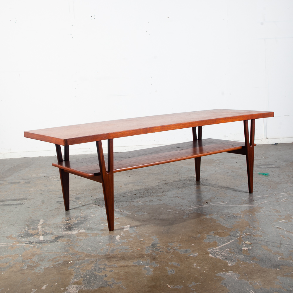 Mid Century Danish Modern Coffee Table Surfboard Shelf Solid Teak Kurt Ostervig for Jason Mobler Restored Vintage - Image 4