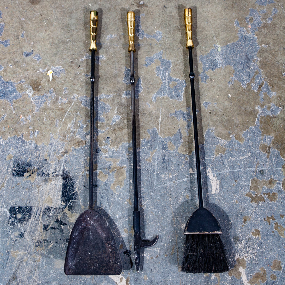 Mid Century Modern Fire Tools Metal Brass Pilgrim Seymour Preway Set Stand Gold - Image 8