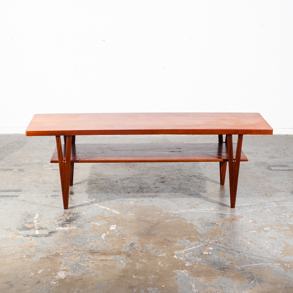 Mid Century Danish Modern Coffee Table Surfboard Shelf Solid Teak Kurt Ostervig for Jason Mobler Restored Vintage - Image 2