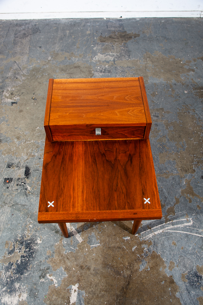 Mid Century Modern Nightstands End Side Tables Set American of Martinsville Drawer Merton Gershun Walnut Drawer - Image 11