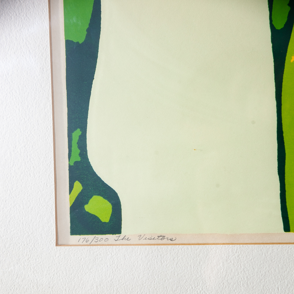 Mid Century Modern Original Art Print Lithograph Screenprint Green Yellow Signed Sylvia Birch Halperin The visitors - Image 10