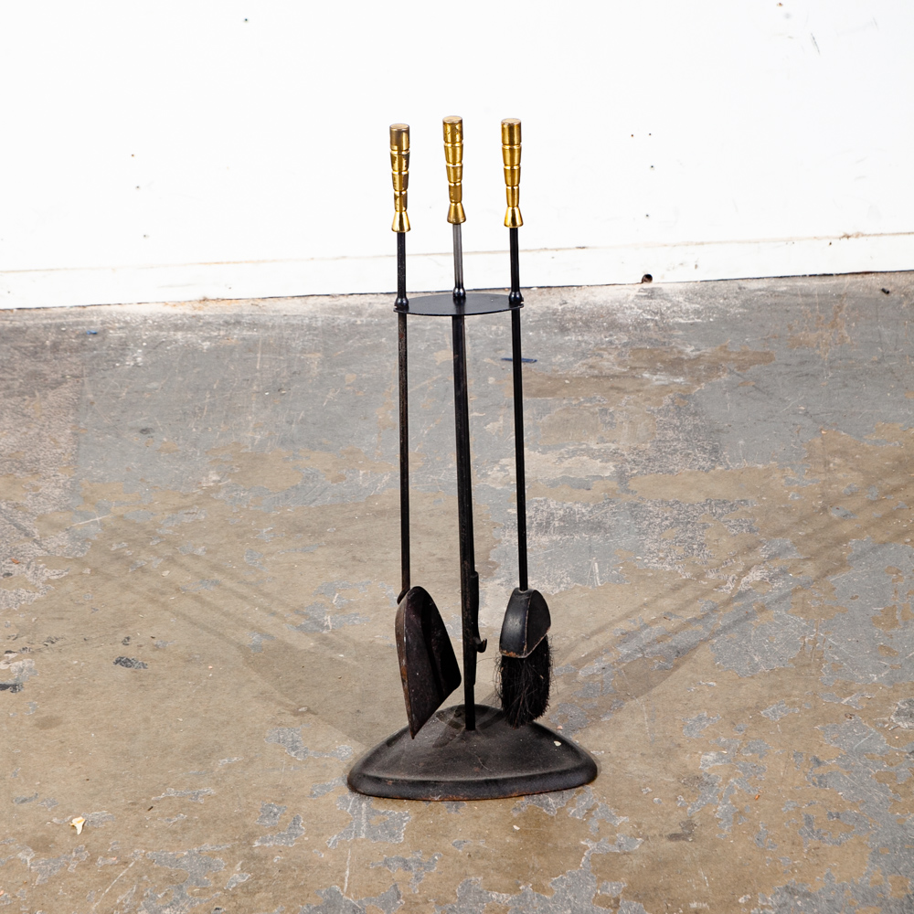 Mid Century Modern Fire Tools Metal Brass Pilgrim Seymour Preway Set Stand Gold - Image 3