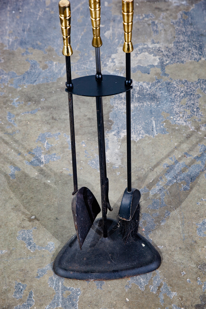 Mid Century Modern Fire Tools Metal Brass Pilgrim Seymour Preway Set Stand Gold - Image 4