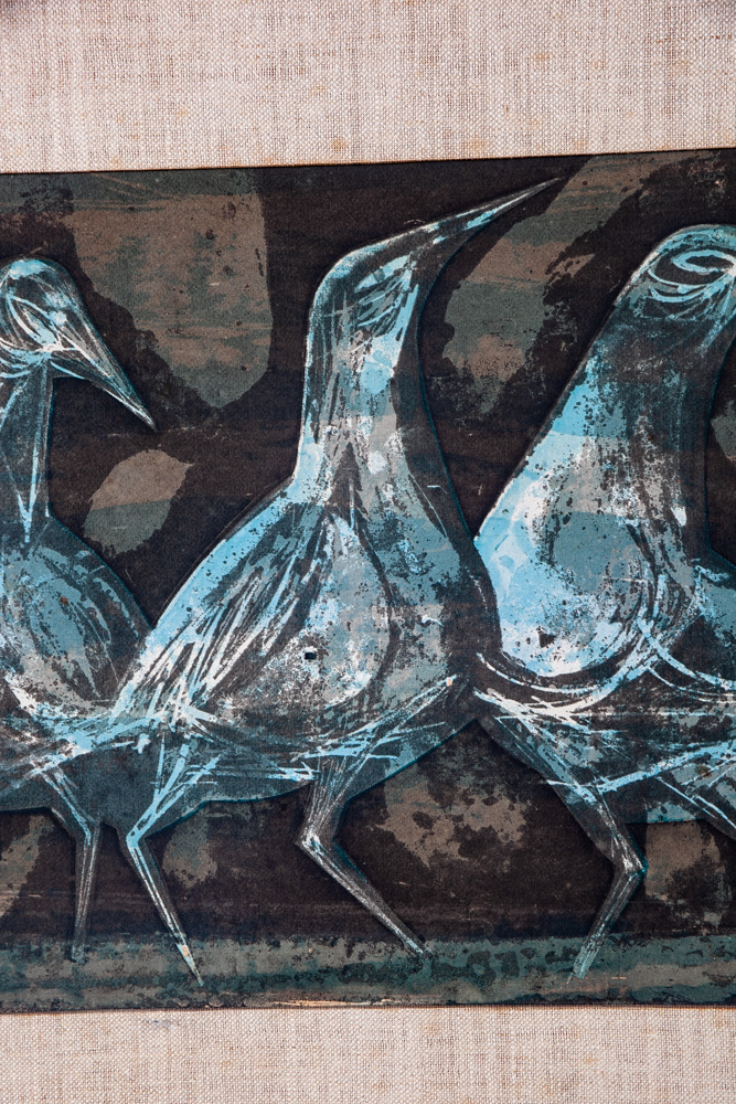 Mid Century Modern Art Serigraph Howard Bradford 1954 Birds Green Black Framed - Image 3