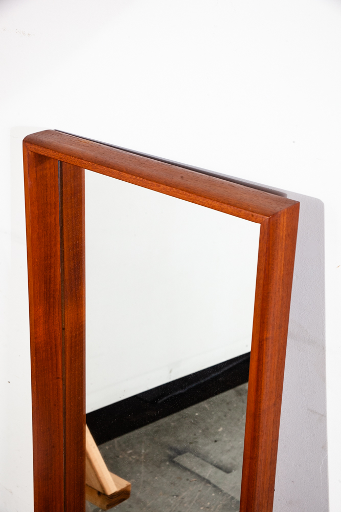 Mid Century Danish Modern Mirror Wall Hanging Bathroom Vanity Solid Teak Wood Denmark Large 44 H x 15 W - Image 3