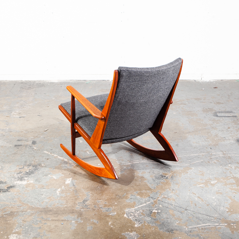 Mid Century Danish Modern Rocking Chair Teak Georg Jensen 97 Rocker Grey Black Tønder Møbelværk Denmark - Image 5
