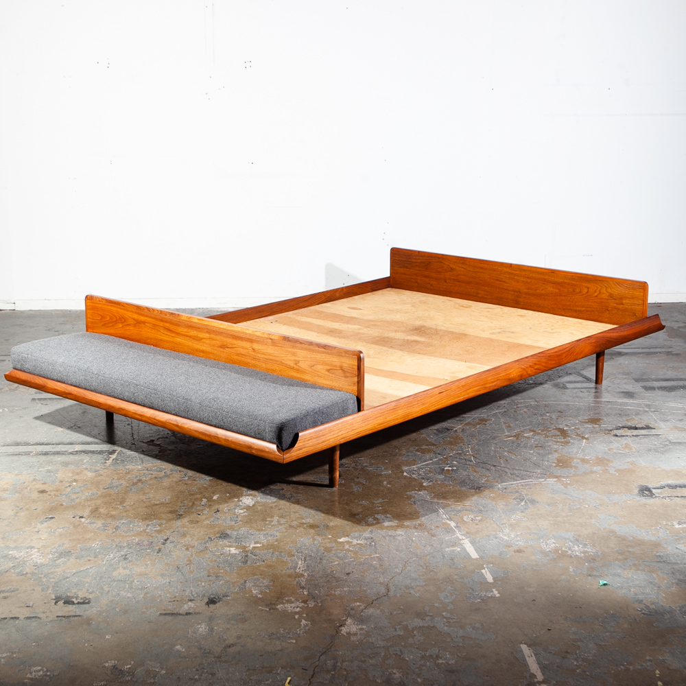 Mid Century Modern Bedframe Bed Head Board Queen Solid Walnut Floating Danish Denmark Bench Cushion Vintage Custom