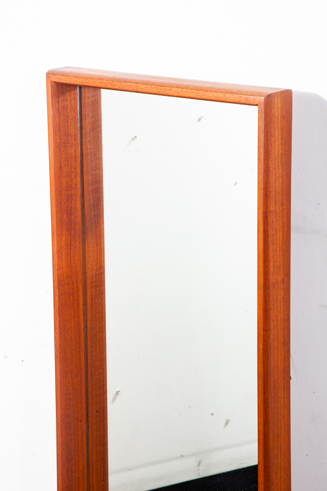 Mid Century Danish Modern Mirror Wall Hanging Bathroom Vanity Solid Teak Wood Denmark Large 44 H x 15 W - Image 4