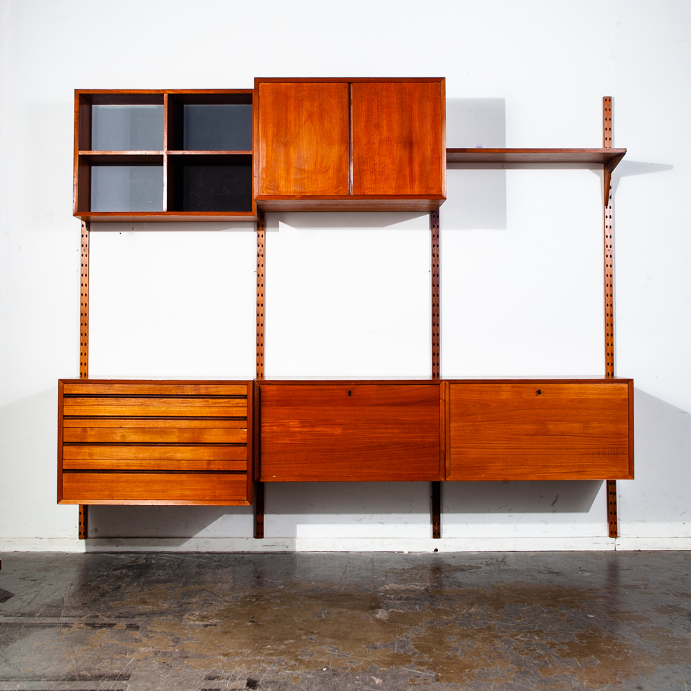 Mid Century Danish Modern Wall Unit Poul Cadovius Cado System Teak Wood 3 Bay Modular Denmark Dowel - Image 2