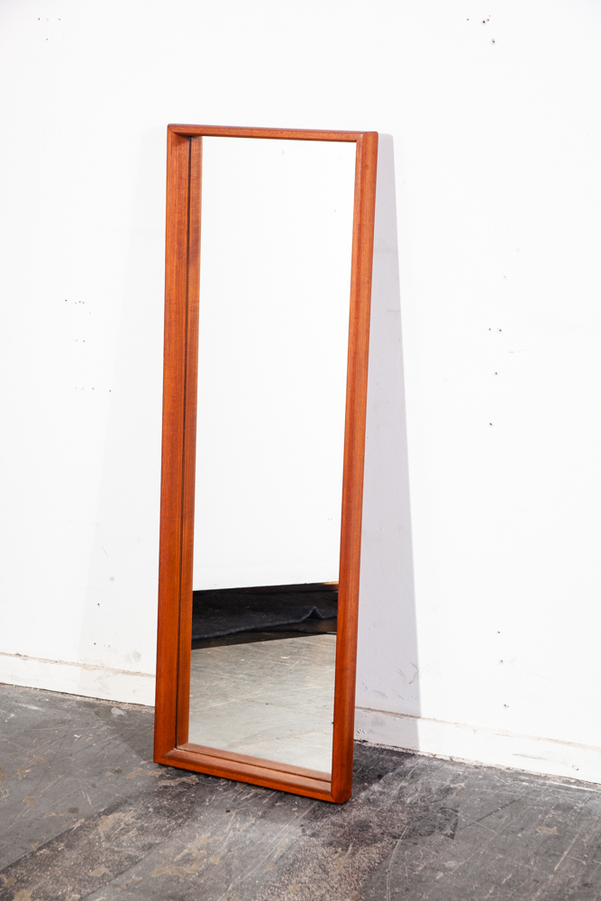 Mid Century Danish Modern Mirror Wall Hanging Bathroom Vanity Solid Teak Wood Denmark Large 44 H x 15 W - Image 2