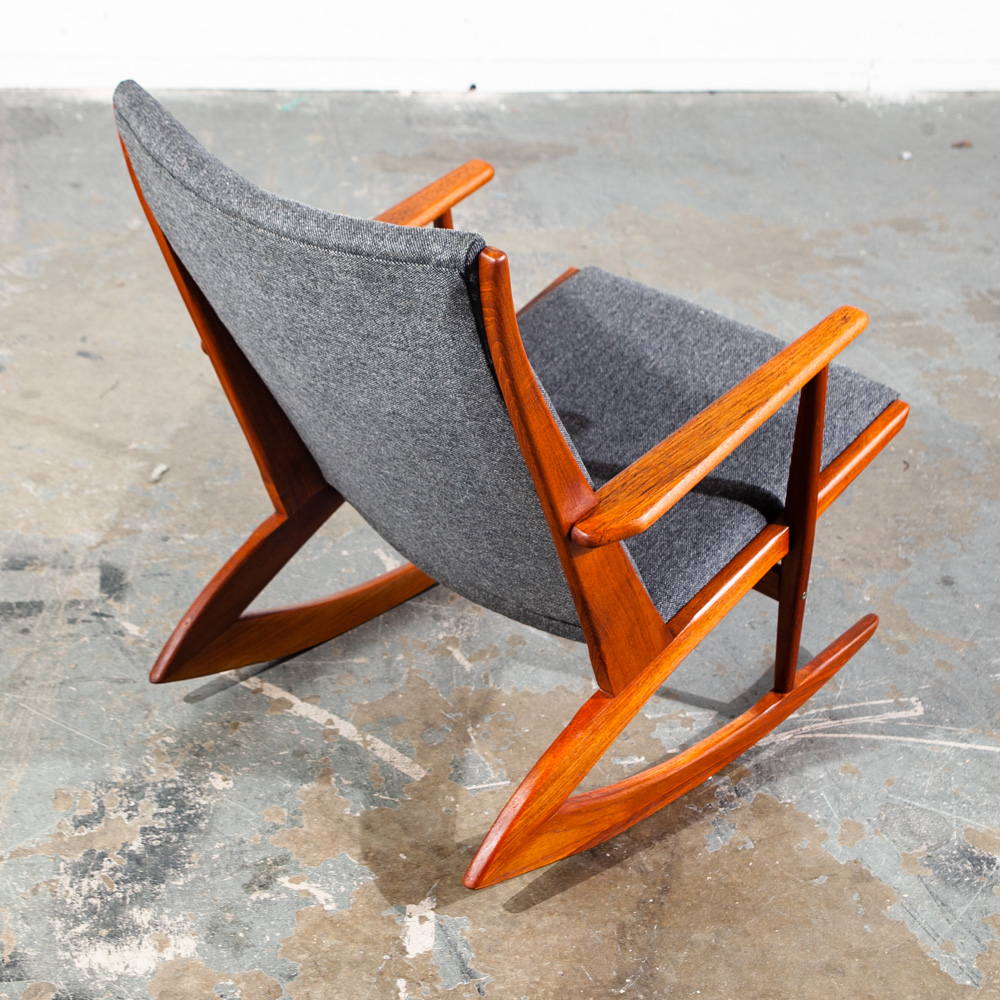 Mid Century Danish Modern Rocking Chair Teak Georg Jensen 97 Rocker Grey Black Tønder Møbelværk Denmark - Image 4