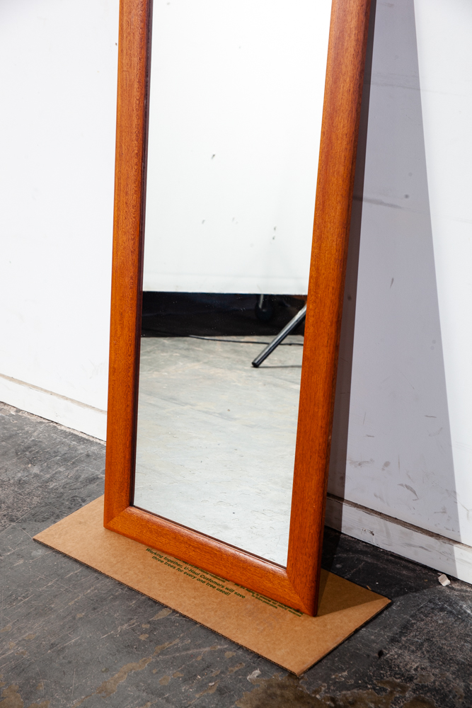 Mid Century Danish Modern Mirror Wall Hanging Bathroom Vanity Solid Teak Wood 48 H x 18 W - Image 7