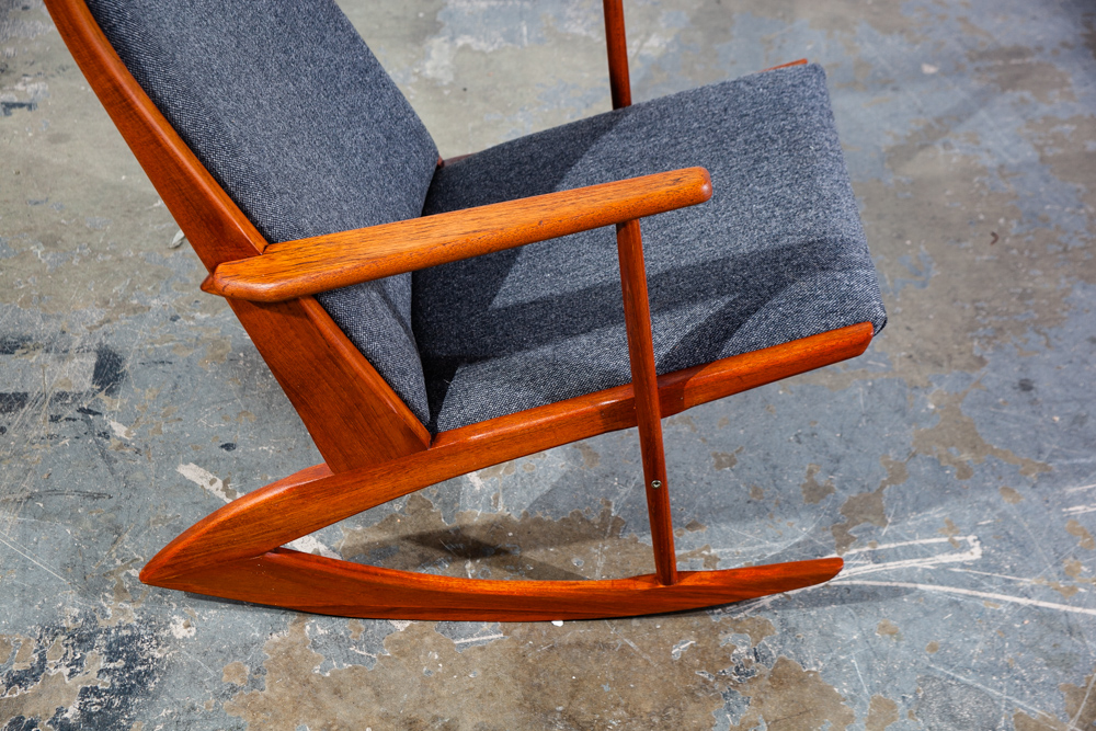 Mid Century Danish Modern Rocking Chair Teak Georg Jensen 97 Rocker Grey Black Tønder Møbelværk Denmark - Image 11