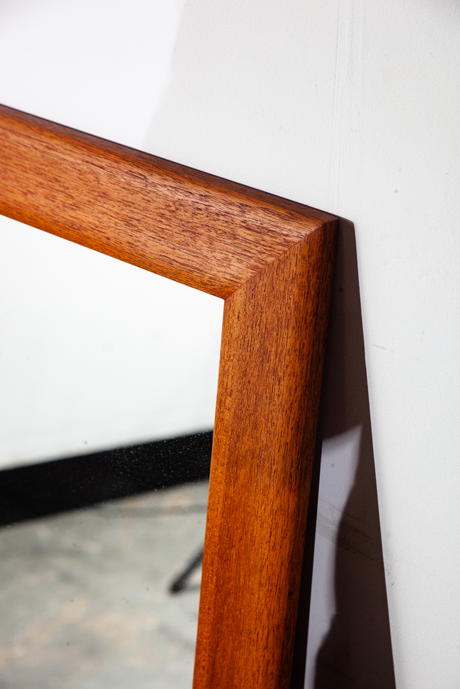 Mid Century Danish Modern Mirror Wall Hanging Bathroom Vanity Solid Teak Wood 48 H x 18 W - Image 5