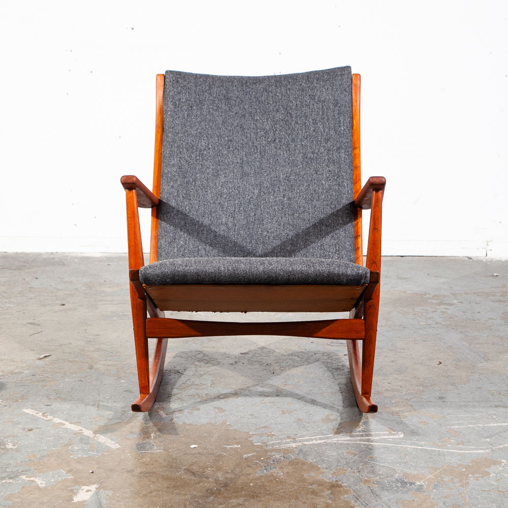 Mid Century Danish Modern Rocking Chair Teak Georg Jensen 97 Rocker Grey Black Tønder Møbelværk Denmark - Image 7