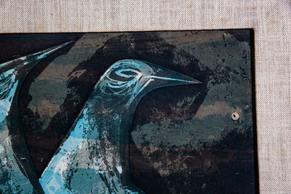 Mid Century Modern Art Serigraph Howard Bradford 1954 Birds Green Black Framed - Image 5