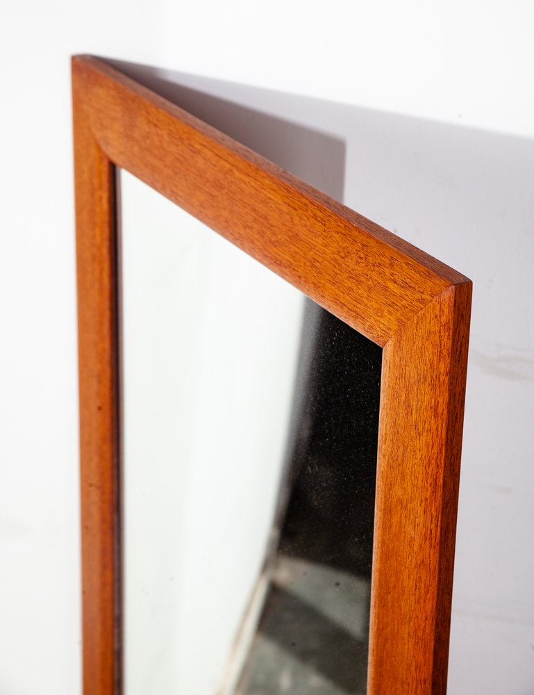 Mid Century Danish Modern Mirror Wall Hanging Bathroom Vanity Solid Teak Wood 48 H x 18 W - Image 4