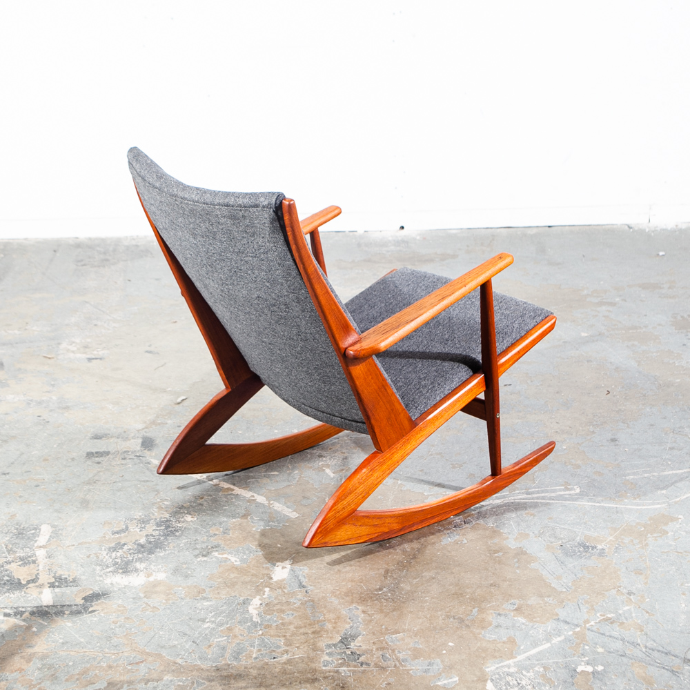 Mid Century Danish Modern Rocking Chair Teak Georg Jensen 97 Rocker Grey Black Tønder Møbelværk Denmark - Image 3